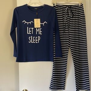 Aranee Brand Women’s Long Sleeve Solid Top And  Striped Pants Soft Pjs Set. NWT